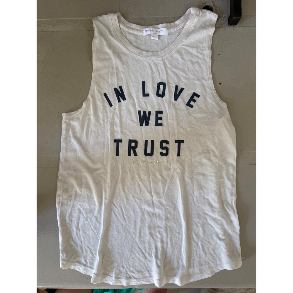 Spiritual Gangster In Love We Trust Muscle Tank Top White Graphic Yoga M